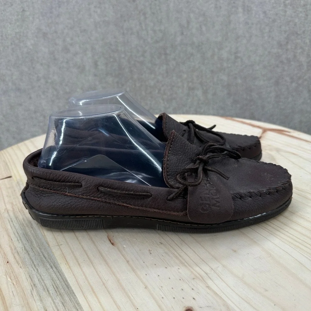 Minnetonka Moccasin Men 10 Brown Moosehide Leather Whipstitch Loafers